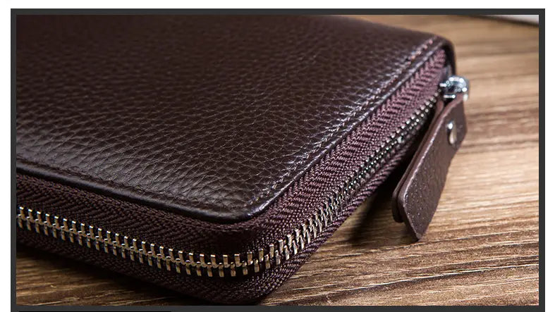 Leather Cortex Cowhide Coin Purse with Zipper and Multiple Compartments