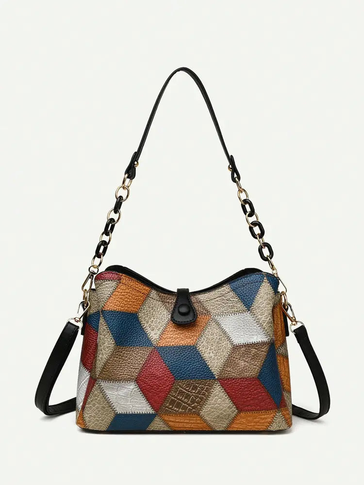 Retro Shoulder Messenger Bag Large Capacity PU Suitcase with Irregular Stitching