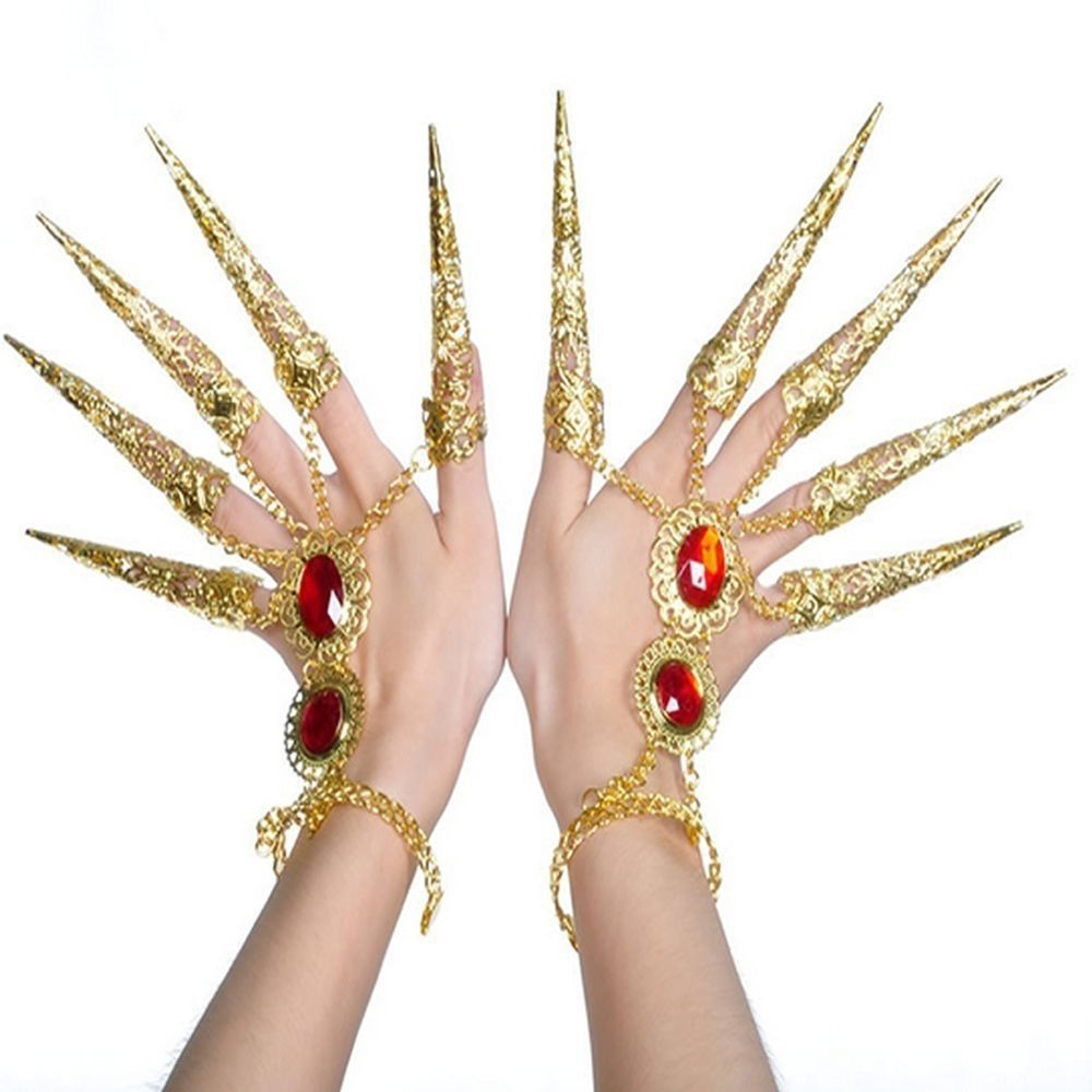 Dance Props Golden Nail Rings Set for Indian Girl Nails and Retro Style - Teleplus dance props golden indian girl nails