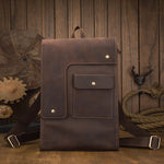 Dark Brown Genuine Leather Tote Bag with Double Strap and 3D Pockets - Teleplus genuine leather
