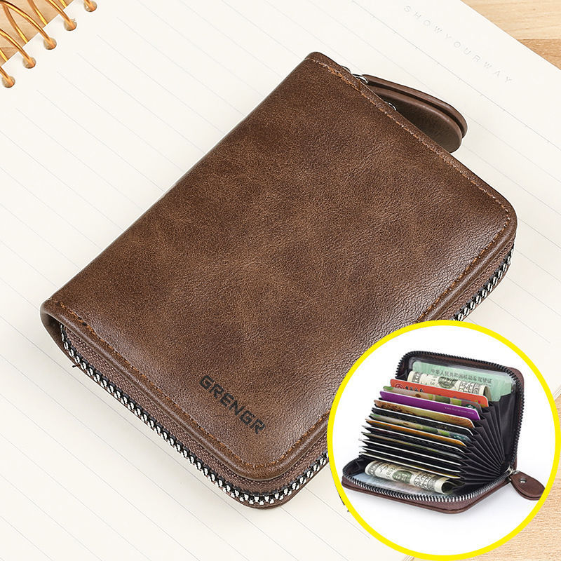 Dark Brown Leather Card Wallet with ID Holder and Storage for Women - Teleplus