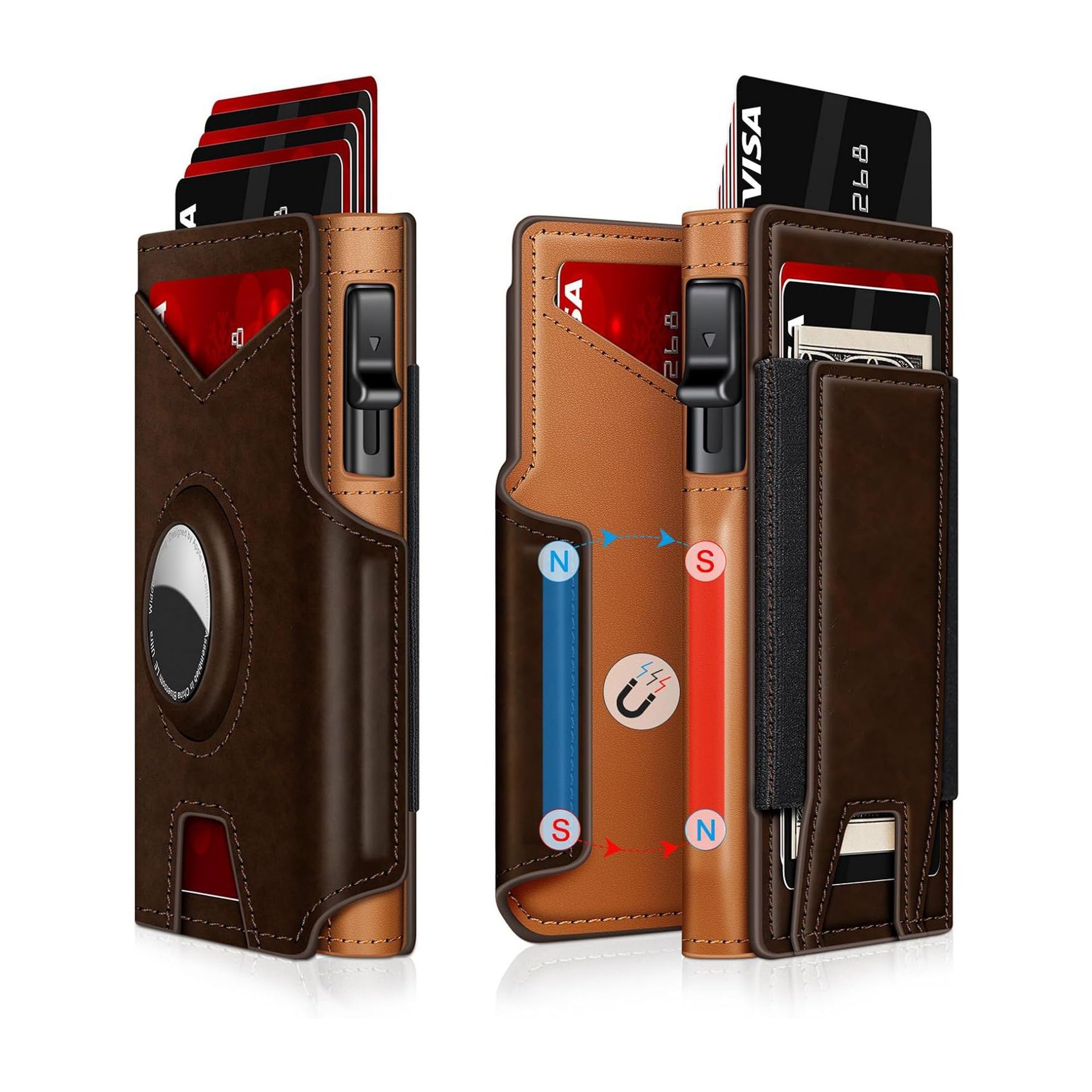 Dark Brown Microfiber Card Holder with Contrast Stitching and Anti-Theft Features - Teleplus dark brown microfiber card