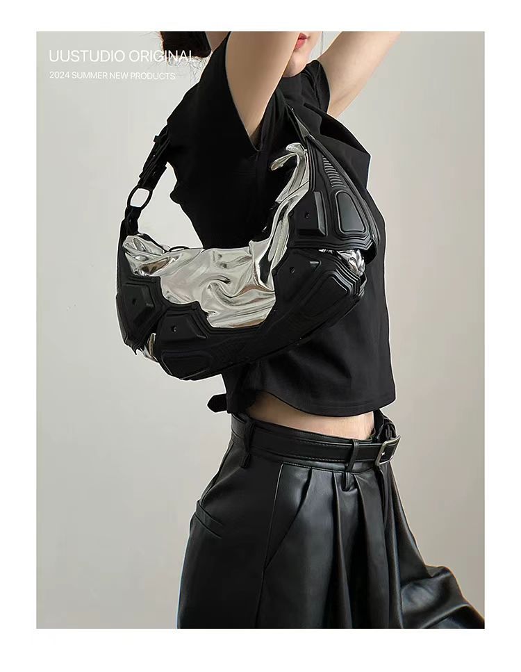 Dark Functional Underarm Crescent Bag with Three-Dimensional Pocket for Daily - dark functional underarm crescent