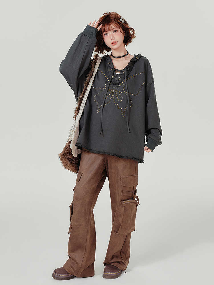 Dark Gray Oversized Cotton Hoodie Long Sleeve Sweatshirt for Women and Men - Unisex Teleplus