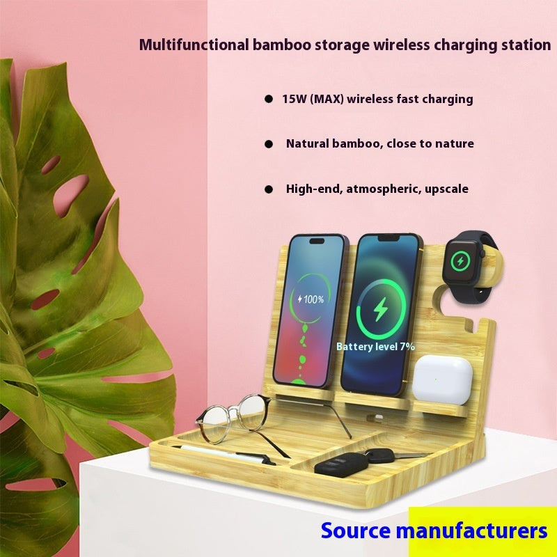 Multifunctional Bamboo Wireless Charger Bracket - Stay Charged with the Bamboo Wireless Charger Bracket