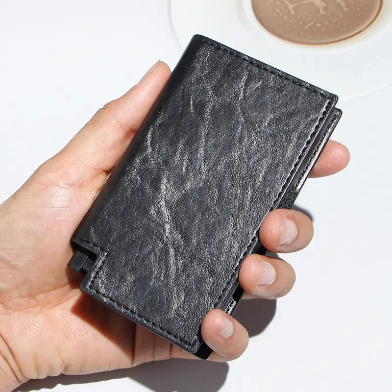 Retro PU Metal Wallet with Carbon Fiber Pattern for Men in the United States