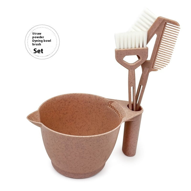Hair Dye Straw Bowl Set with Brush for Salon Coloring