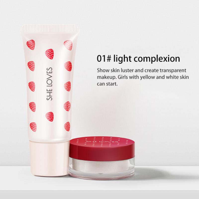 Conjunto de caja de maquillaje de belleza, polvo suelto de maquillaje, polvo fijador, crema de maquillaje, larga duración, crema invisible iluminadora