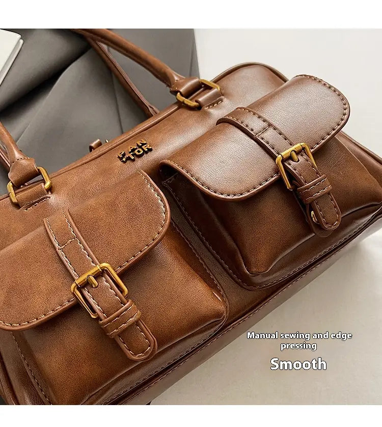 Geanta de umăr din piele PU cu buzunar cu fermoar și design splicing pentru femei