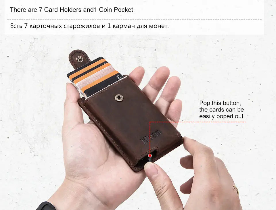 Crazy Horse Leather Coin Purse with Buckle and Draw Closure