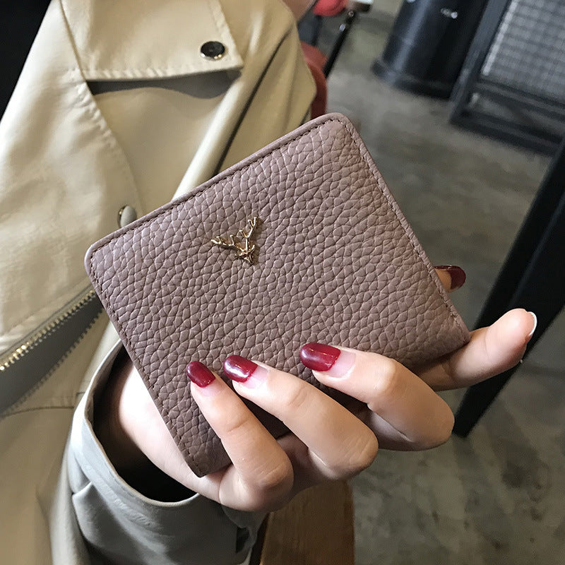 Leather Small Folding Women’s Short Ultra-thin Mini Coin Purse Korean Fashion Wallet - Tiny Purse Big Style Genuine