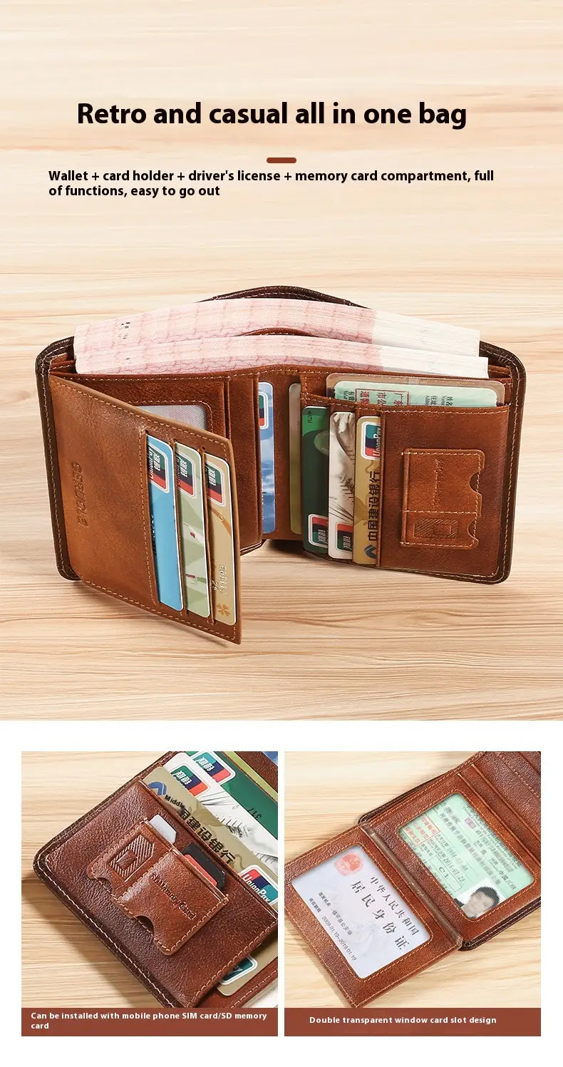 Genuine Leather Wallet with Contrasting Colors and Card Slots