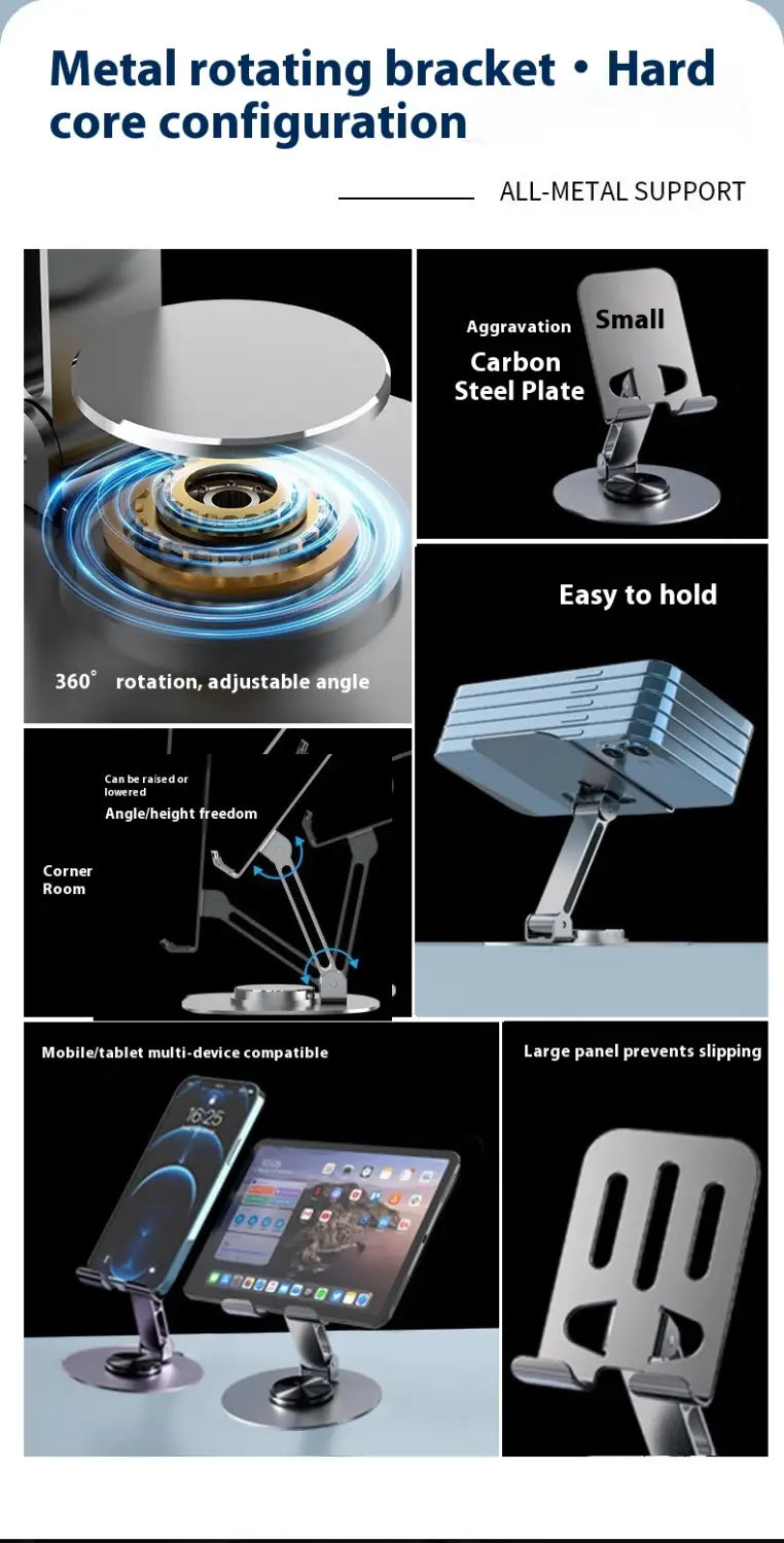 Folding Lazy Tablet Stand with Degree Rotation Adjustment and Space-Like Gray Finish