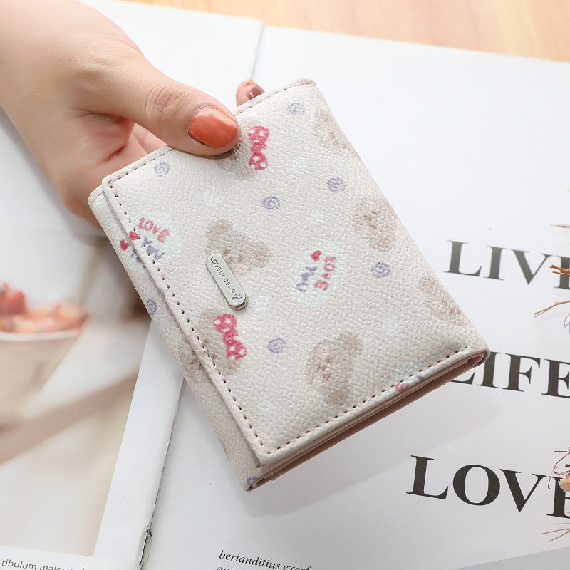 Women’s Fashion Pointed Small Bear Print Student Wallet - Bear-y Cute Wallet for Trendsetting Students