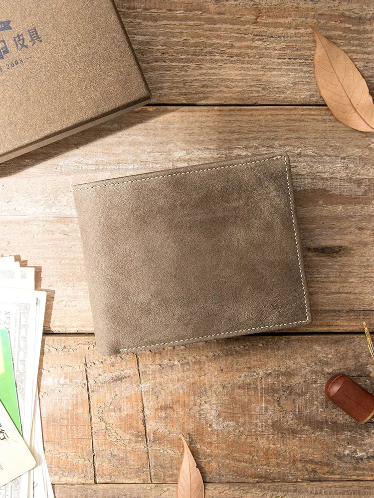 Gray Cow Leather Wallet for the United States CHF Currency with Open Horizontal Design