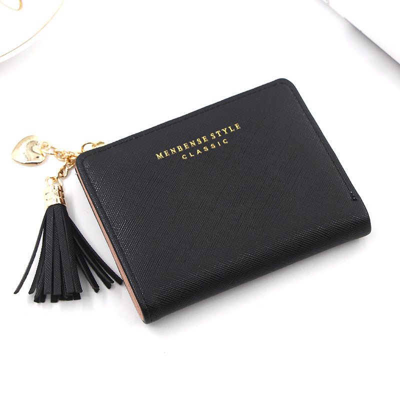 Short Style Women’s Zipper Purse Solid Color Tassel Simple - Zipper Purse R433-1 Light for Stylish Wallet Whimsy