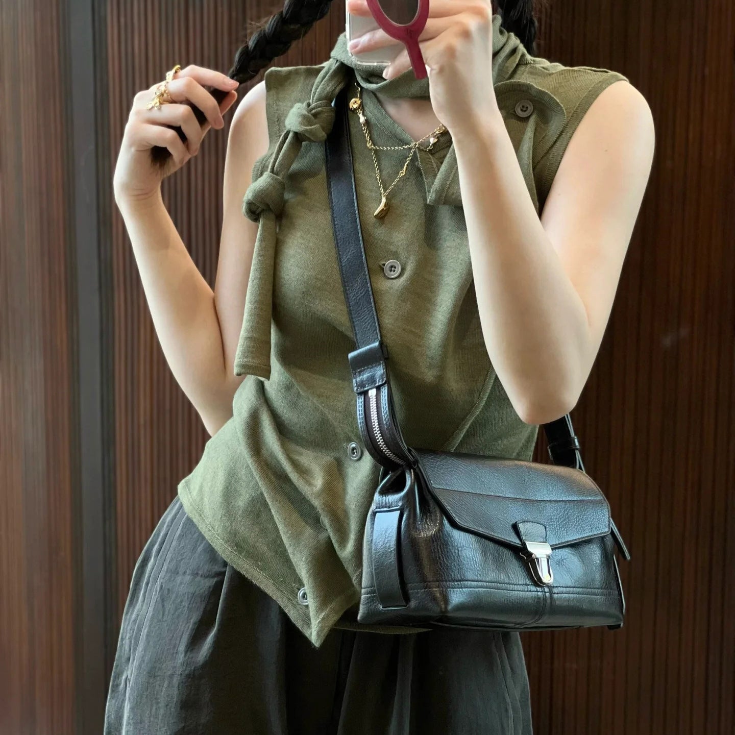 Deep Eggplant Leather Messenger Bag with Shoulder Strap - handbag shoulder messenger bag