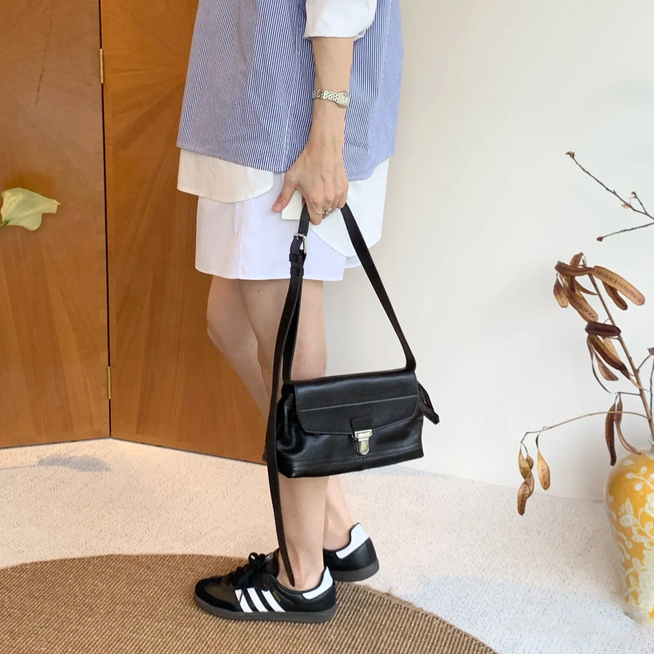 Deep Eggplant Leather Messenger Bag with Shoulder Strap - handbag shoulder messenger bag