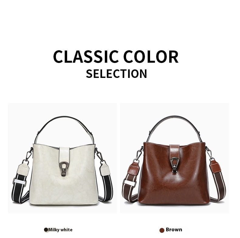 Winter Bucket Bag Shoulder Messenger with Leather and Polyester Cotton Lining