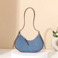 Denim Blue Oxford Cloth Shoulder Bag Medium Dumpling Tote Travel Handbag - Teleplus