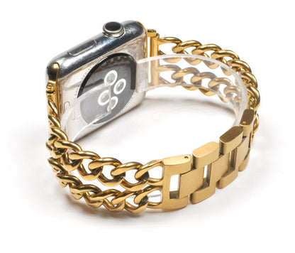 Metal Spot Watch with Denim Chain Strap in Silver Black Gold Rose - denim chain strap