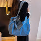 Denim Shoulder Bag Horizontal Square Tote with Outer Pocket and Multiple Colors - Teleplus