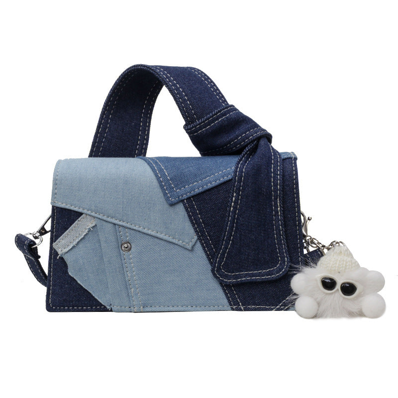 Denim Small Handbags Western Style Shoulder Crossbody Bag with Sandwiched Pocket - denim small handbags western style