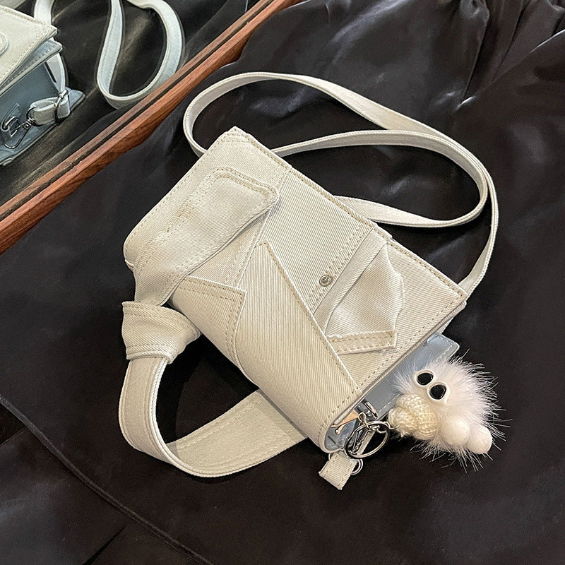 Denim Small Handbags Western Style Shoulder Crossbody Bag with Sandwiched Pocket - denim small handbags western style