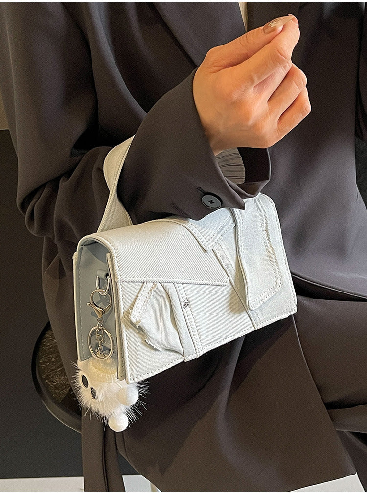 Denim Small Handbags Western Style Shoulder Crossbody Bag with Sandwiched Pocket - denim small handbags western style