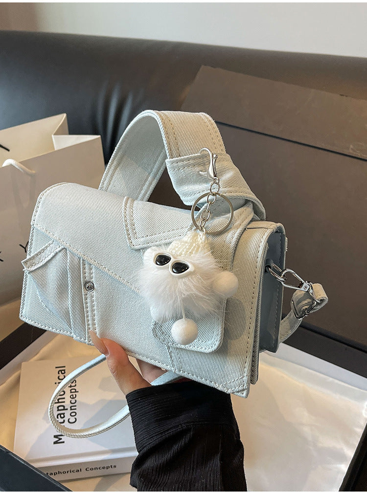 Denim Small Handbags Western Style Shoulder Crossbody Bag with Sandwiched Pocket - denim small handbags western style