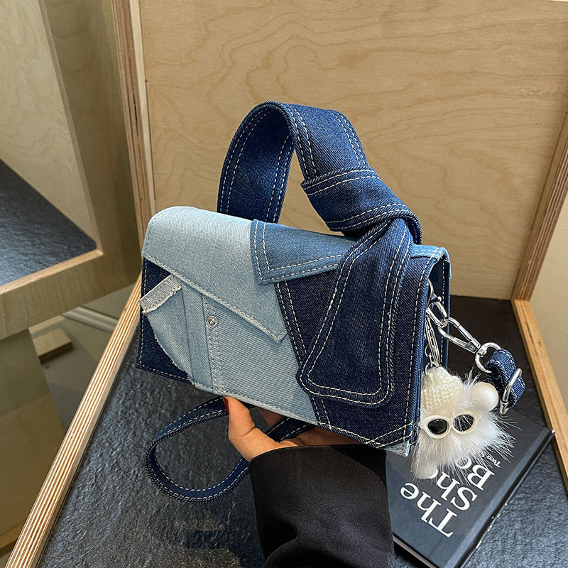 Denim Small Handbags Western Style Shoulder Crossbody Bag with Sandwiched Pocket - denim small handbags western style