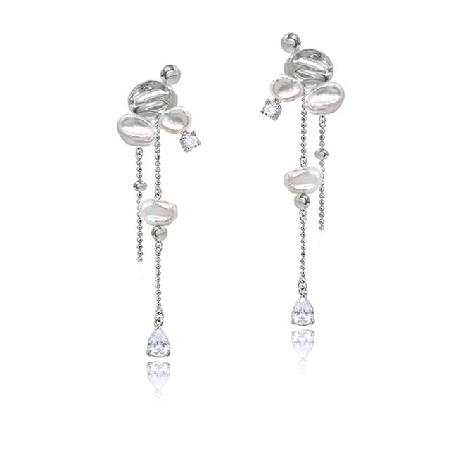 Design Shaped Baroque Cultured Pearl Earring Long Tassel - Get Tangled in Baroque Pearl Earring Fun