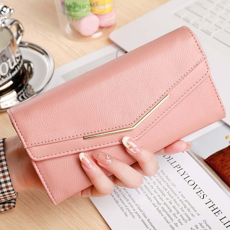 Women’s Long Three-fold Stitching Fashion Multi-card-slot Leather Oil Wax Leather Large-capacity Wallet