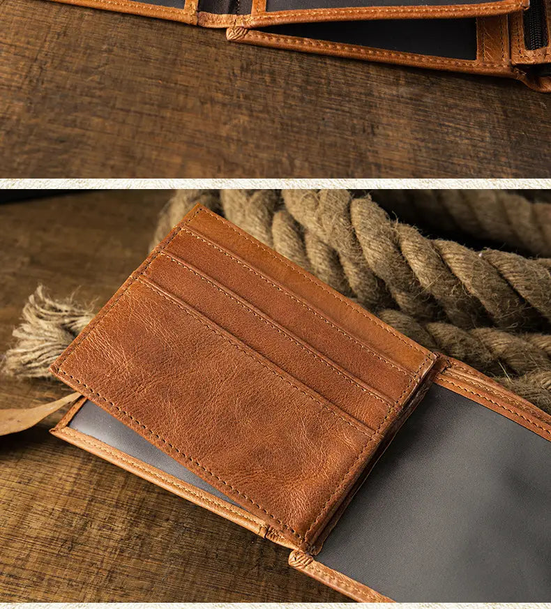 Brown Cowhide Wallet with Card Slots Coin Pocket and Four Compartments for the United States