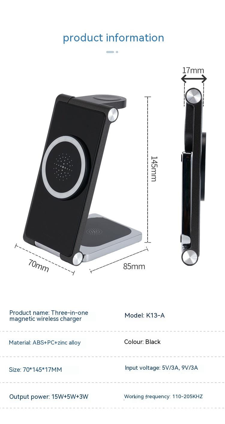 K13-B Metal Wireless Charger for United States CHF Devices Three-in-One Black