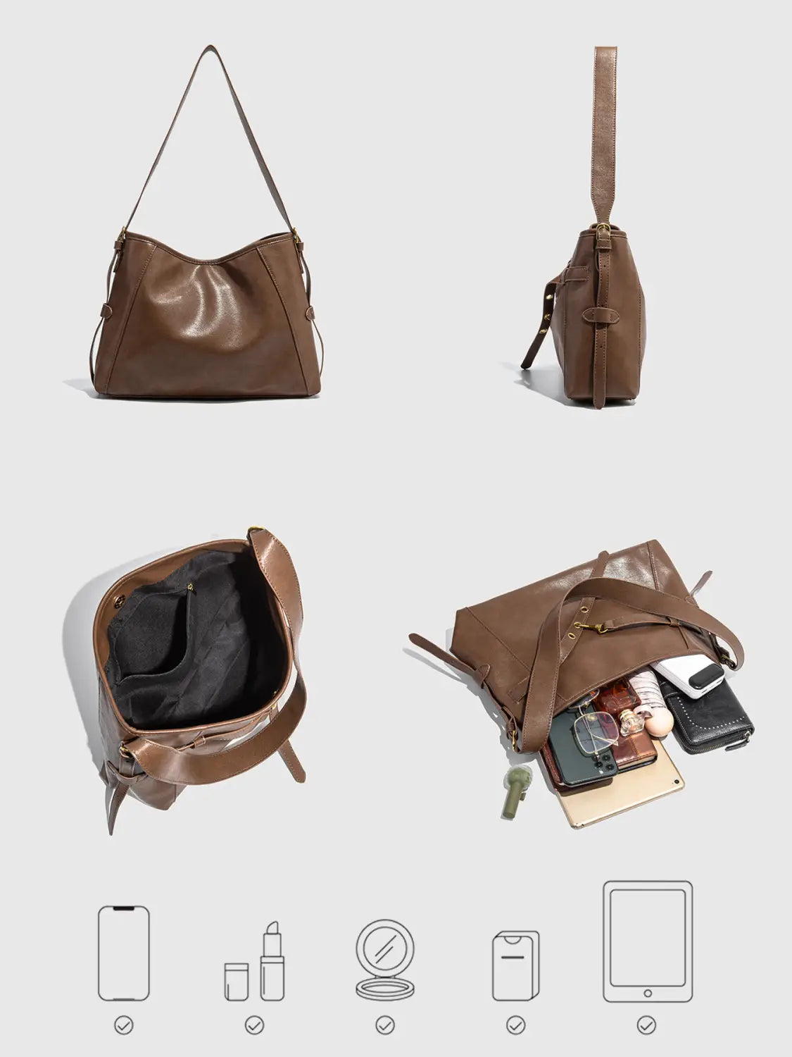 Medium mjuk pu läder resväska brun svart vertikal resebagage väska