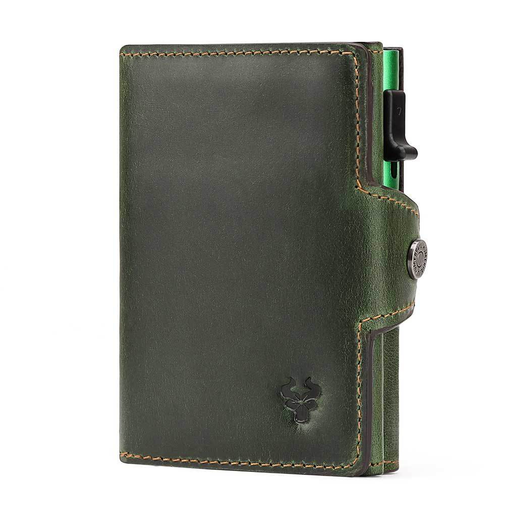 Oil Wax Crazy Horse Cowhide Coin Purse With Automatic Card Dispensing - Crazy Horse Wallet That Doubles as a Card Ninja