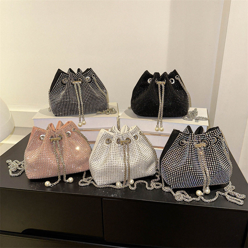 Diamond Drawstring Chain Crossbody Bag in Multiple Colors with High-Quality Inner - Teleplus chain crossbody bag