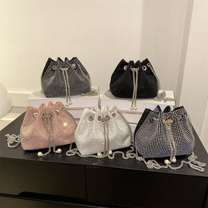 Diamond Drawstring Chain Crossbody Bag in Multiple Colors with High-Quality Inner - Teleplus chain crossbody bag