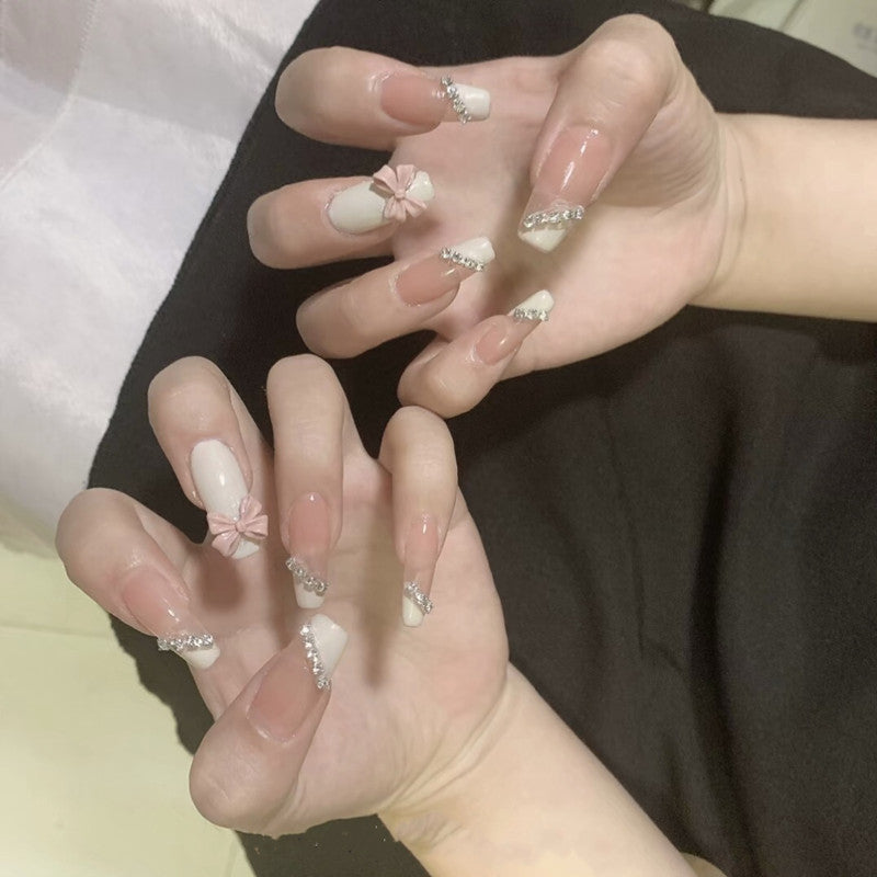 Diamond Nail Patches with Bow Chains for U-Shaped French Art - Teleplus Nails nail patches bow chains diamond