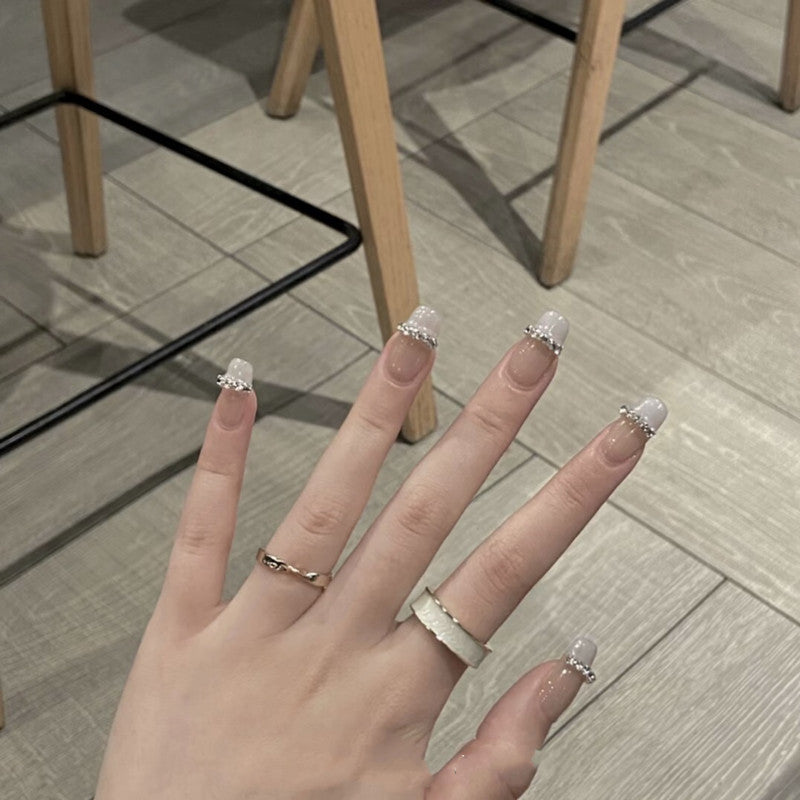 Diamond Nail Patches with Bow Chains for U-Shaped French Art - Teleplus Nails nail patches bow chains diamond