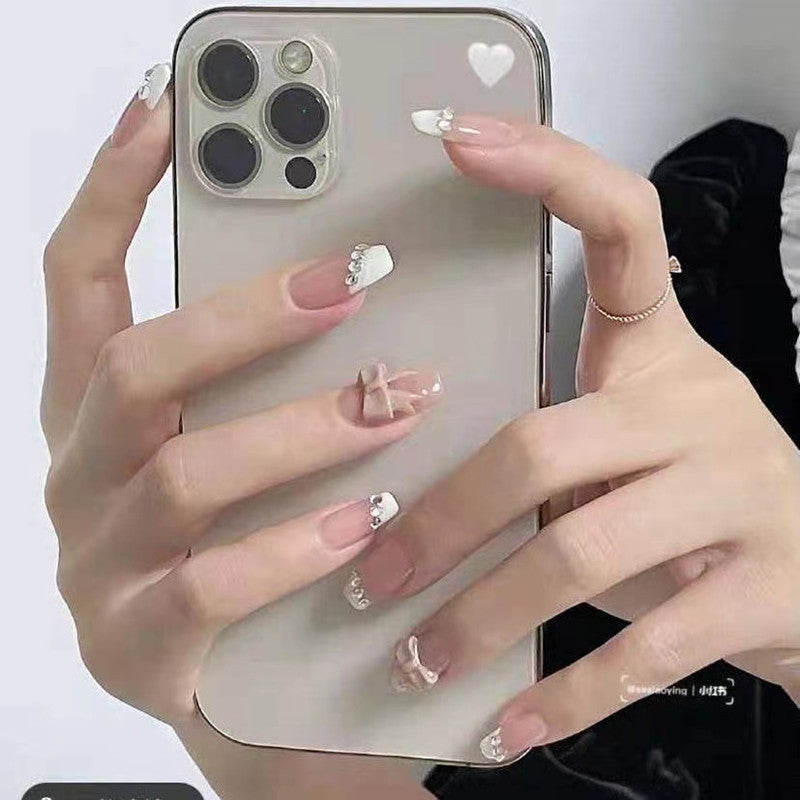 Diamond Nail Patches with Bow Chains for U-Shaped French Art - Teleplus Nails nail patches bow chains diamond