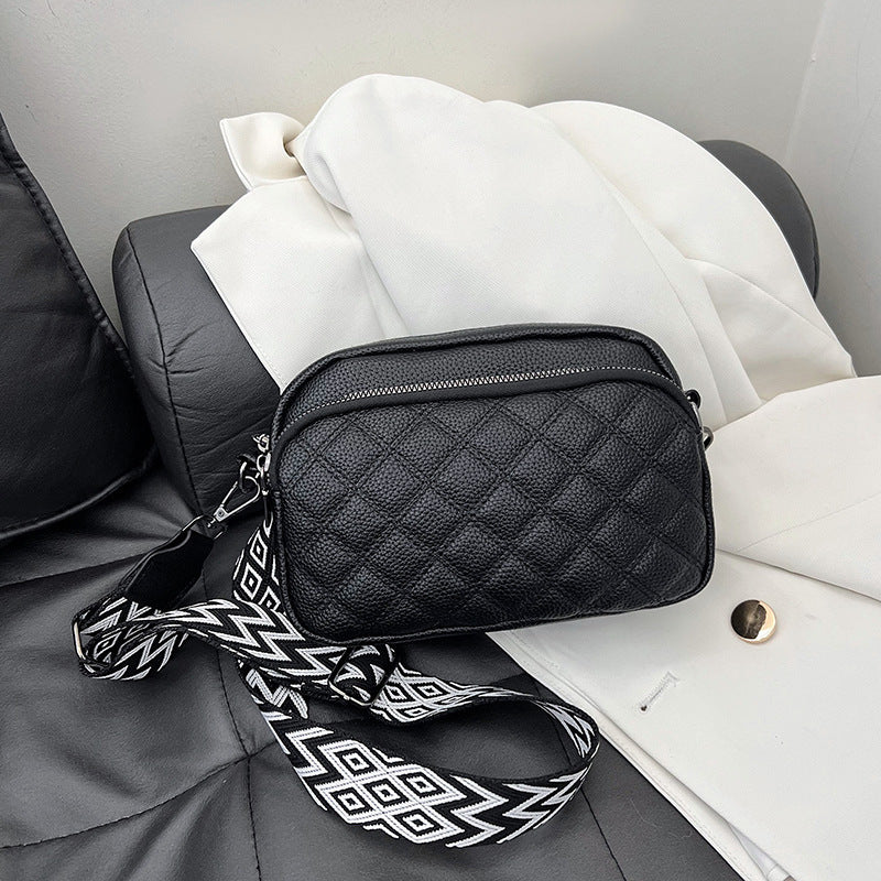 Diamond Pattern Soft Leather Shoulder Messenger Bag with Polyester Fiber Lining - Teleplus diamond pattern soft leather