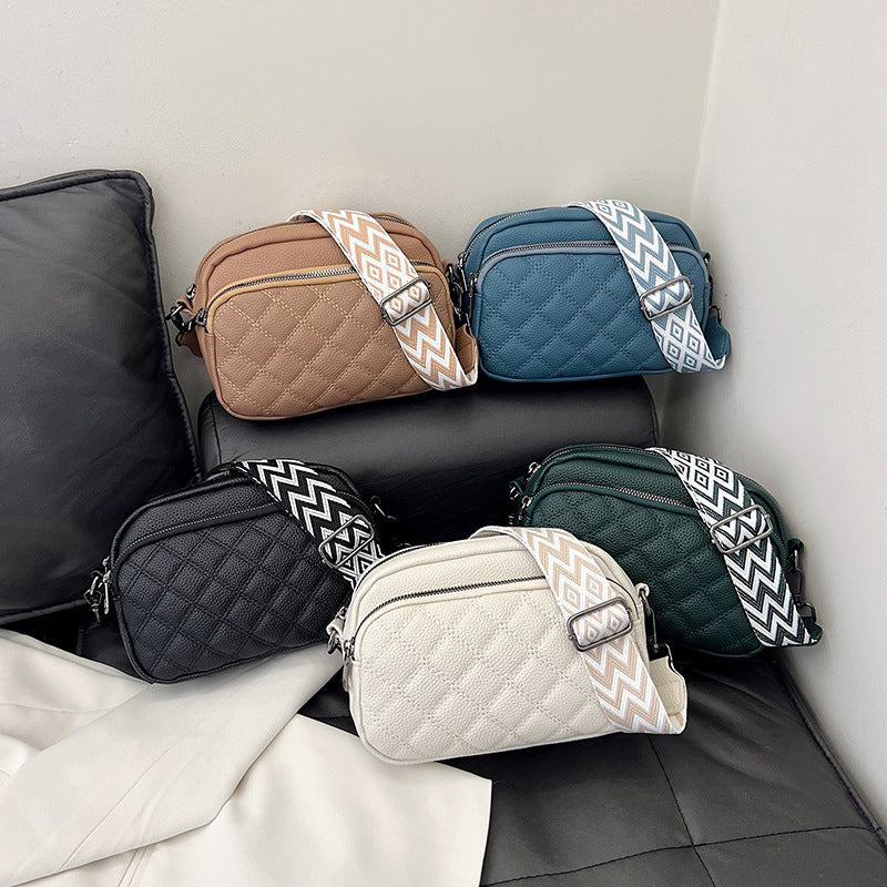 Diamond Pattern Soft Leather Shoulder Messenger Bag with Polyester Fiber Lining - Teleplus diamond pattern soft leather