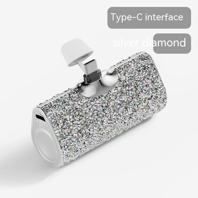 Diamond Pocket Capsule Emergency Power Bank Diamond-embedded Mini Lipstick Small Portable Power Source - Diamond Pocket