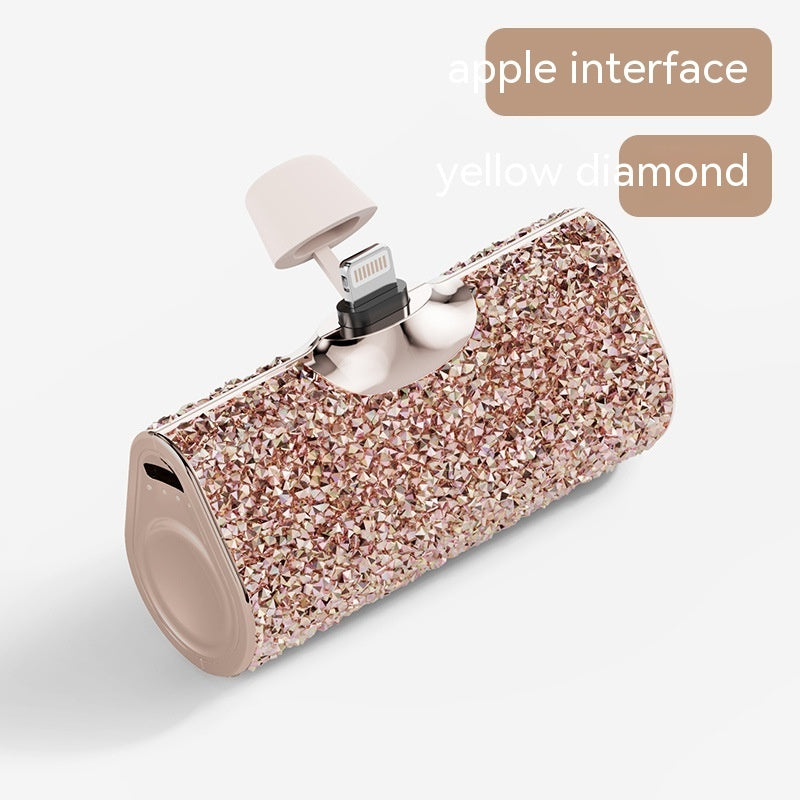 Diamond Pocket Capsule Emergency Power Bank Diamond-embedded Mini Lipstick Small Portable Power Source - Diamond Pocket