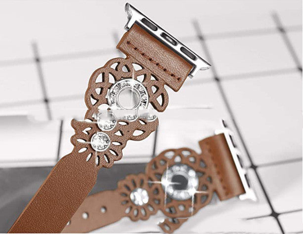 Diamond-studded Layer Leather Smart Watch Strap Leather - Diamond-Studded Leather Smart Watch Strap for All