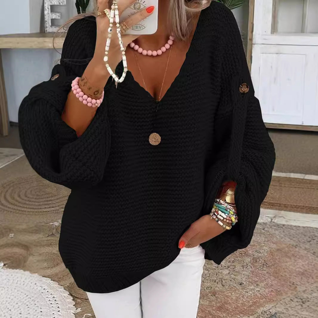 Distressed Acrylic Pullover Sweater Loose Bell Sleeve Crewneck Women’s Top - Teleplus