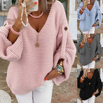 Distressed Acrylic Pullover Sweater Loose Bell Sleeve Crewneck Women’s Top - Teleplus