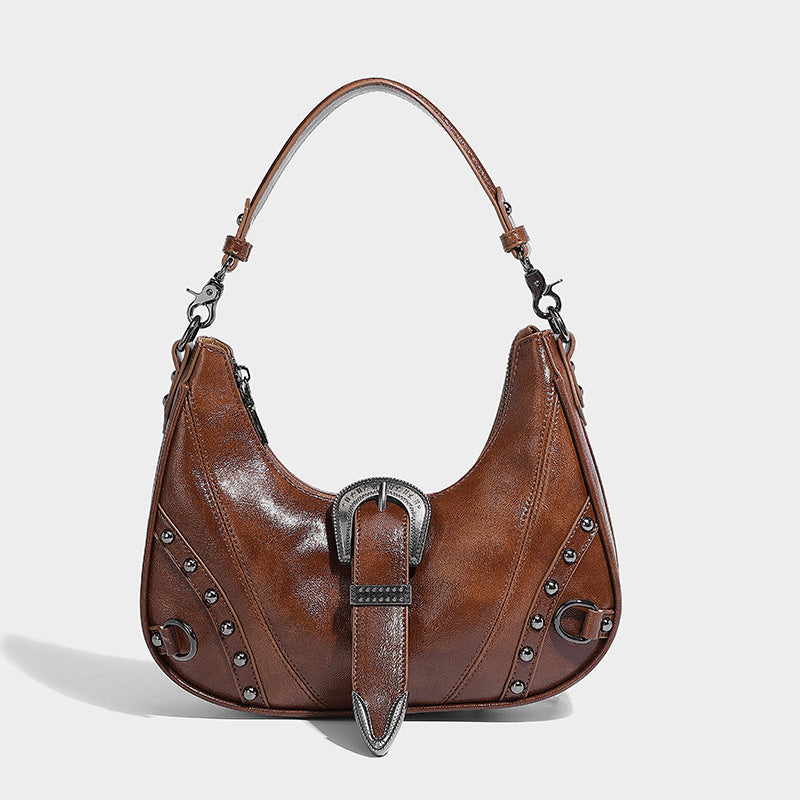 Distressed Silver Belt Underarm Shoulder Bag with Sandwich Pocket Design - Teleplus distressed silver belt underarm